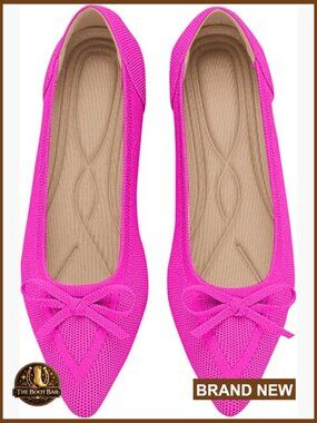 Womens Flats Pointed Toe Bow Knit Ballet Shoes Comfortable Dressy Mesh Slip On